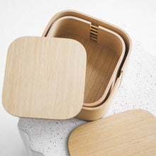 Set of two natural oak wooden storage boxes with lids for home organisation