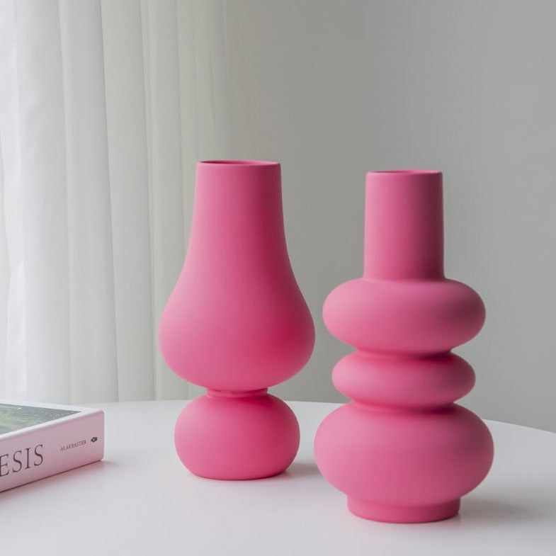 Pink geometric ceramic flower vase for modern home decor