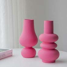Pink geometric ceramic flower vase for modern home decor