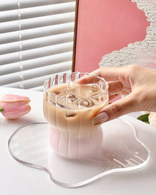 Striped glass tumbler for coffee, water, and iced drinks