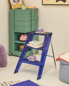 Grey foldable acrylic and metal ladder side table for small spaces
