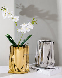 Modern silver ceramic flower vase for home decor