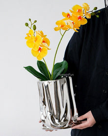 Modern silver ceramic flower vase for home decor