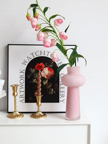 Pink tall glass flower vase with shiny finish for home decor