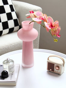 Pink tall glass flower vase with shiny finish for home decor