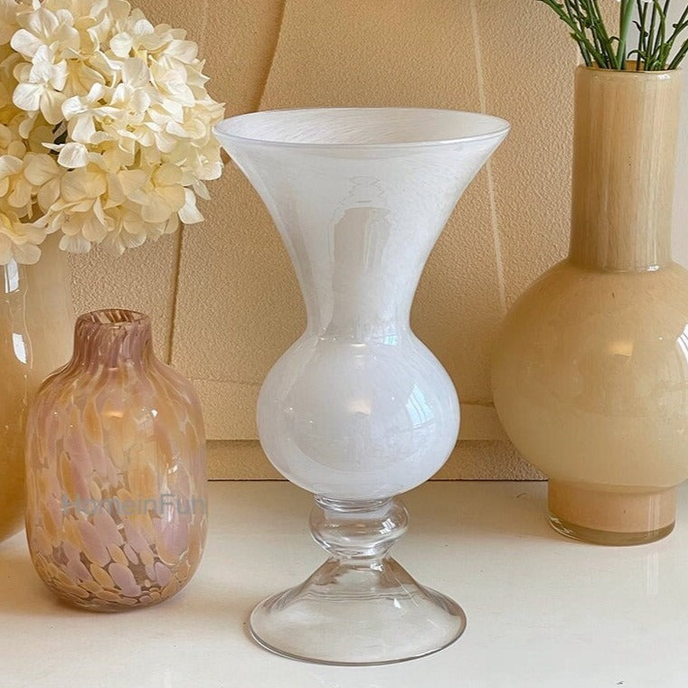 Retro white glass vase for flowers and home decor