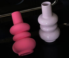 Pink geometric ceramic flower vase for modern home decor