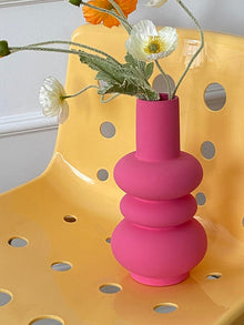 Pink geometric ceramic flower vase for modern home decor