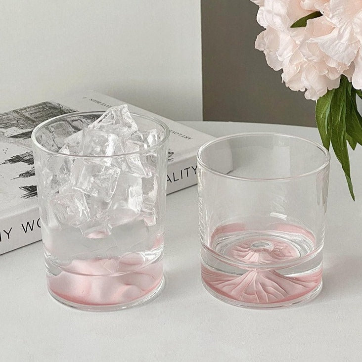 Pink iceberg-inspired glass coffee tumbler for coffee or water