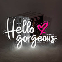 Hello Gorgeous LED neon wall sign with acrylic back panel
