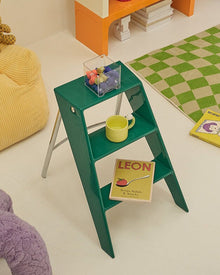 Grey foldable acrylic and metal ladder side table for small spaces