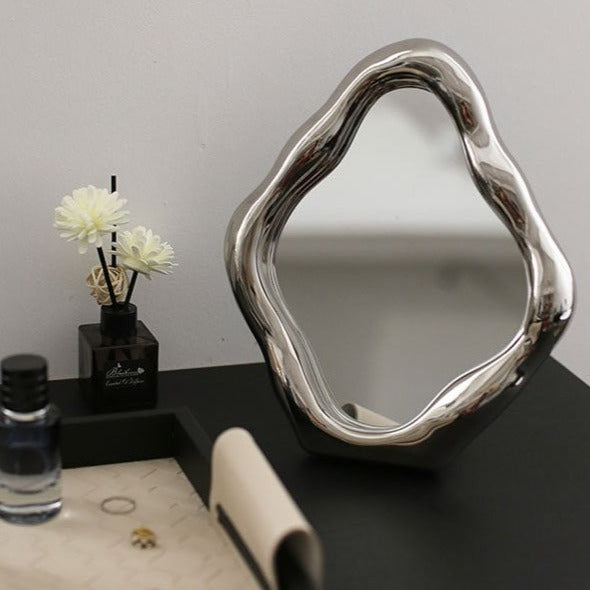 Wave shaped glass makeup mirror for vanity or home decor