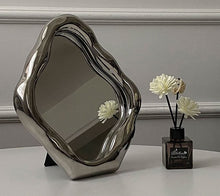 Wave shaped glass makeup mirror for vanity or home decor