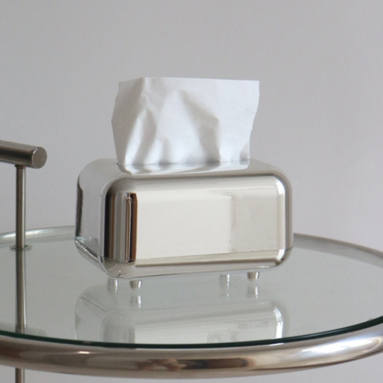 Silver tissue box cover for home, desk, office or car