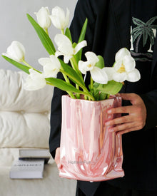 Modern silver ceramic flower vase for home decor