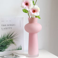 Pink tall glass flower vase with shiny finish for home decor