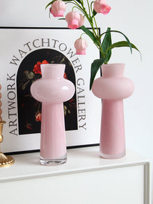 Pink tall glass flower vase with shiny finish for home decor