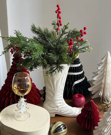 Boot-shaped ceramic flower vase for decorative home styling