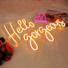 Hello Gorgeous LED neon wall sign with acrylic back panel