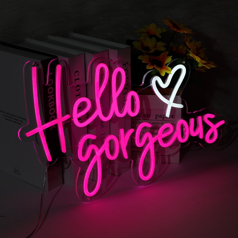 Hello Gorgeous LED neon wall sign with acrylic back panel