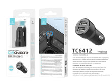 Fekete Techancy TC6412 autós töltő két USB-porttal
