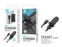 Fekete Techancy TC6407 mini autós töltő USB-C kábellel