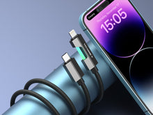 Fekete Techancy USB-C–Lightning kábel RGB világítással