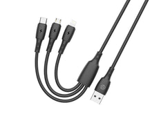 Fekete Techancy 3 az 1-ben USB-kábel USB-C, Micro USB és Lightning csatlakozóval
