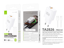 Fehér Techancy 20 W-os gyorstöltő USB-C és USB-A porttal