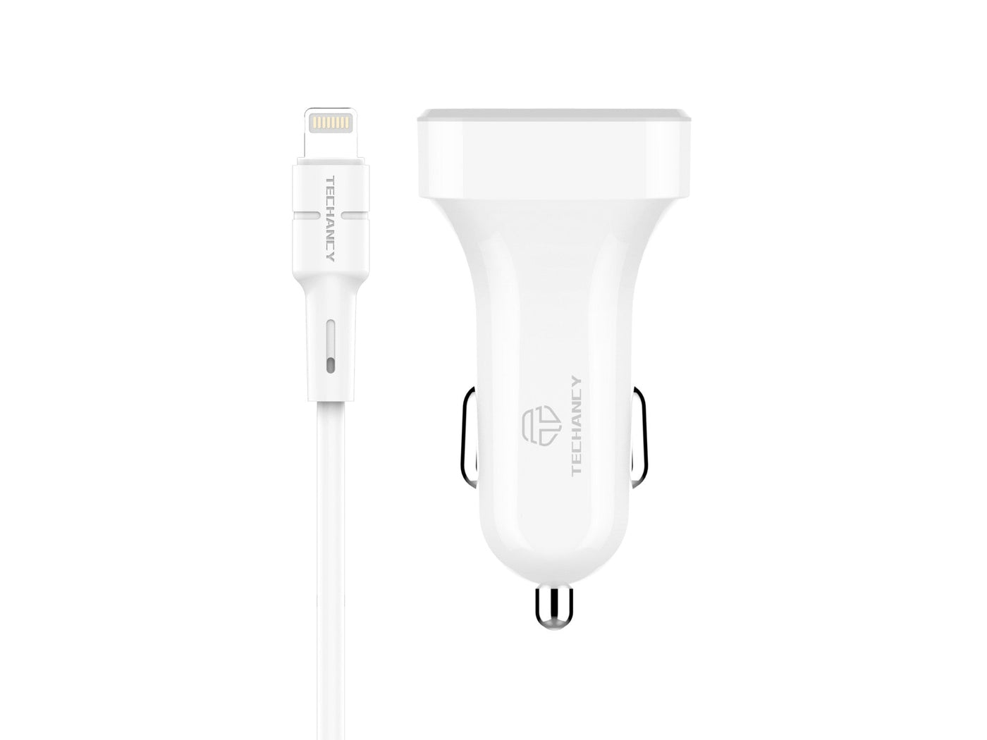 Techancy TC6401 Carregador de Carro Duplo USB 2.4A com Cabo Lightning Branco-0