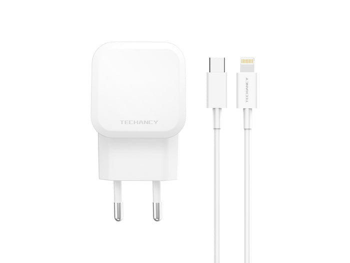 Fehér Techancy 43 W-os gyorstöltő USB-C és USB-A porttal