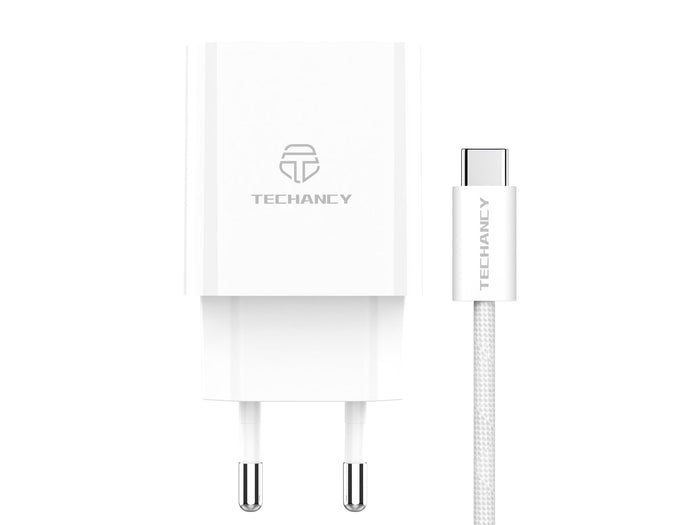 Fehér Techancy TA2822 USB-A és USB-C fali töltő