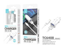 Fehér Techancy TC6408 mini autós töltő Lightning kábellel