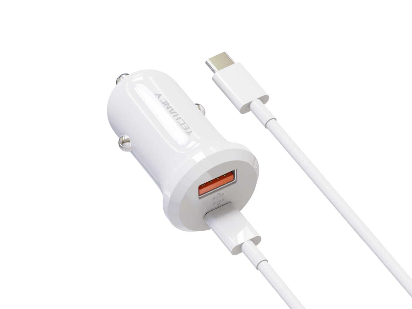 Fehér Techancy TC6428 autós töltő USB-C kábellel