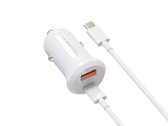 Fehér Techancy TC6428 autós töltő USB-C kábellel