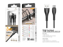 Fekete Techancy fonott USB-A–USB-C adatkábel