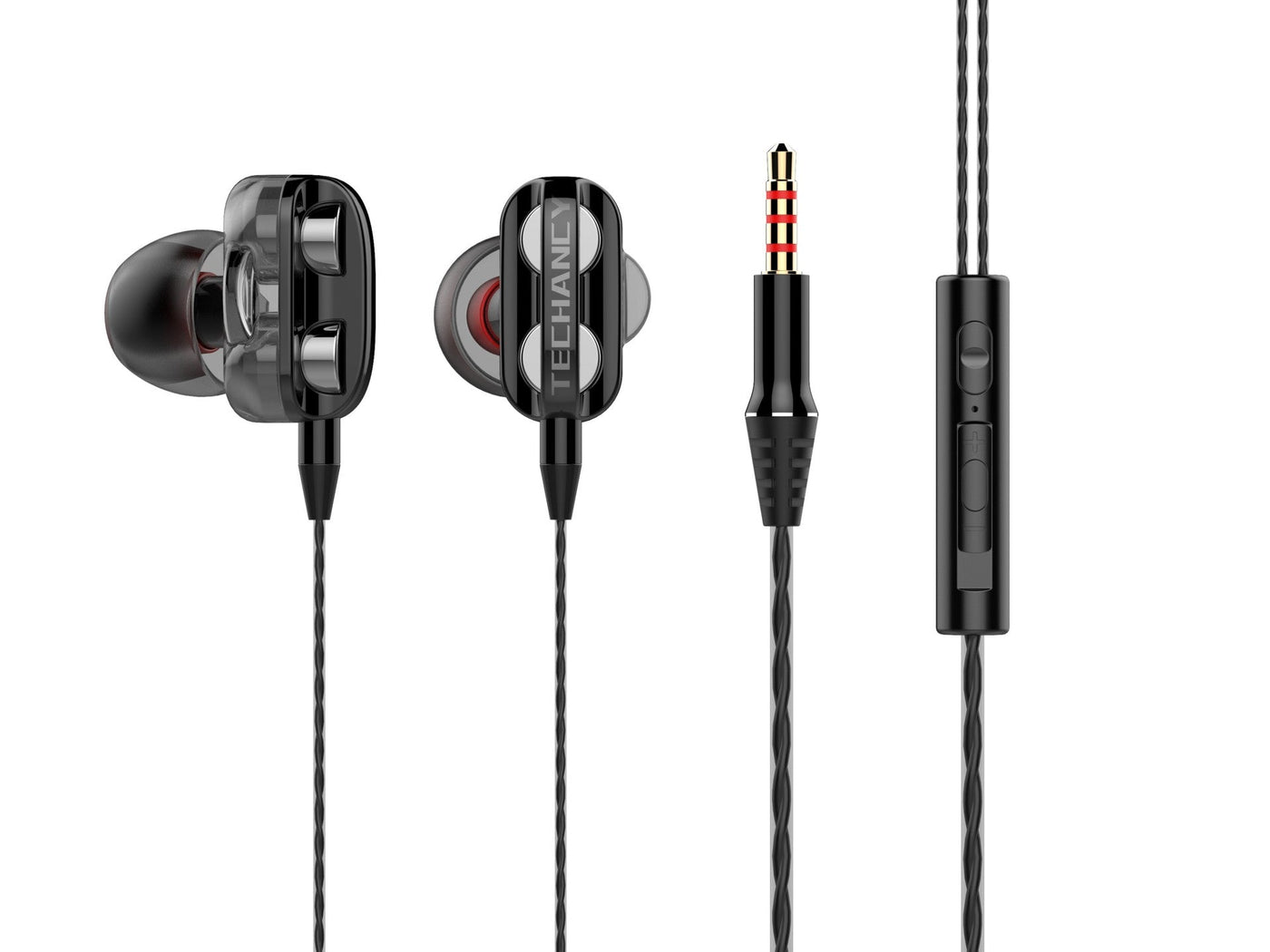 Fekete Techancy TD8050 vezetékes in-ear fülhallgató mikrofonnal