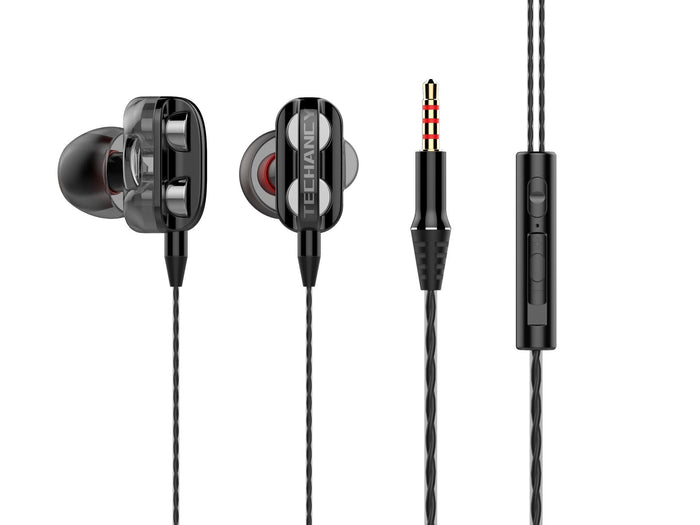 Fekete Techancy TD8050 vezetékes in-ear fülhallgató mikrofonnal
