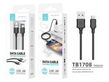 Fekete Techancy USB–Micro USB kábel 3 m hosszban