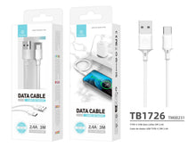 Fehér Techancy USB-A–USB-C töltőkábel 3 m