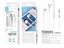 Fehér Techancy TD8085 vezetékes fülhallgató mikrofonnal