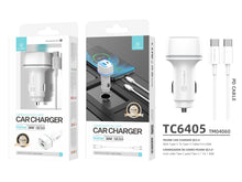 Fehér Techancy TC6405 autós töltő USB-C kábellel