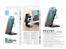 Fekete Techancy 3 az 1-ben vezeték nélküli töltő