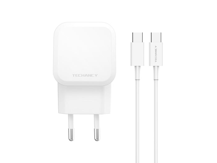 Fehér Techancy gyorstöltő USB-C kábellel