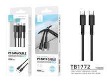 Fekete Techancy USB-C–USB-C gyorstöltő kábel