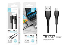 Fekete Techancy USB-A–USB-C adat- és töltőkábel