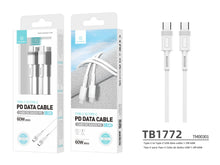 Fehér Techancy USB-C–USB-C gyorstöltő kábel