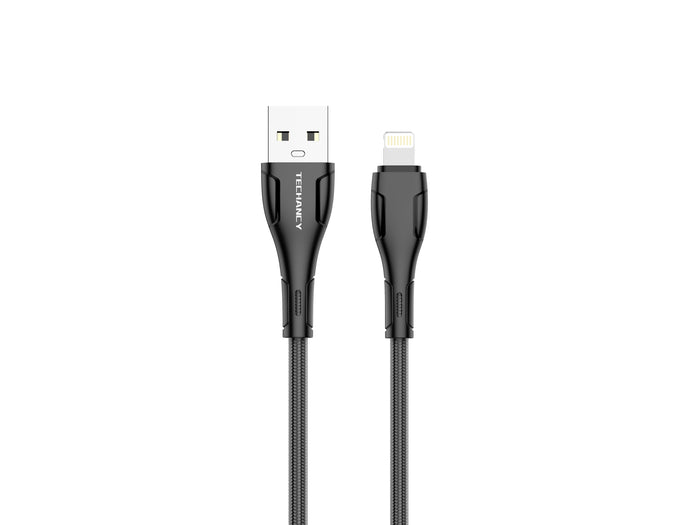 Fekete Techancy fonott USB-A–Lightning kábel