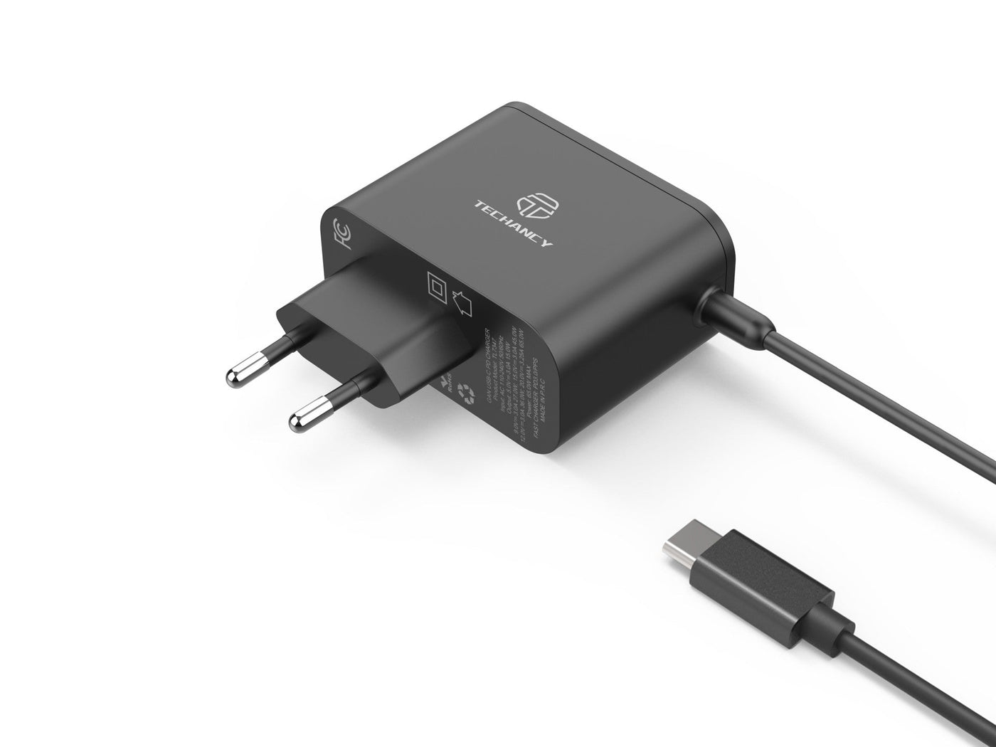 Fekete Techancy TL7347 65 W-os GaN USB-C gyorstöltő