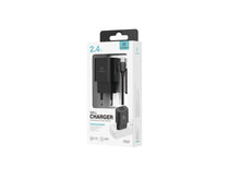 Fekete Techancy fali töltő két USB-porttal és USB-C kábellel